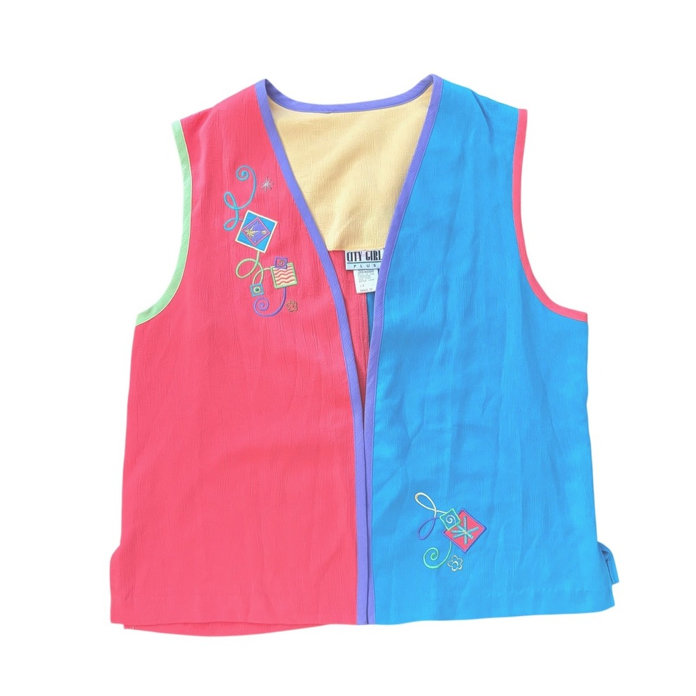 Vintage City Girl Plus Colorful Vest - 1X
